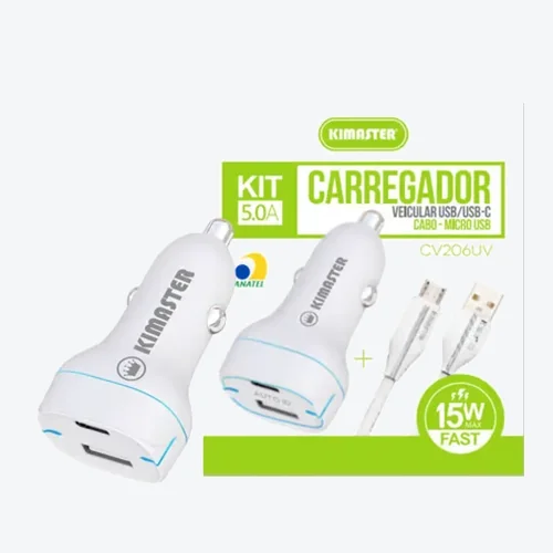 Kit Carregador Veicular Kimaster 15W V8 CV206UV