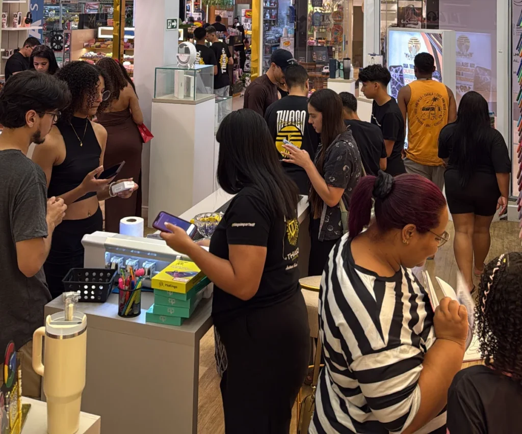 Movimento de clientes na loja da Thiago Imports no Shopping Águas Lindas