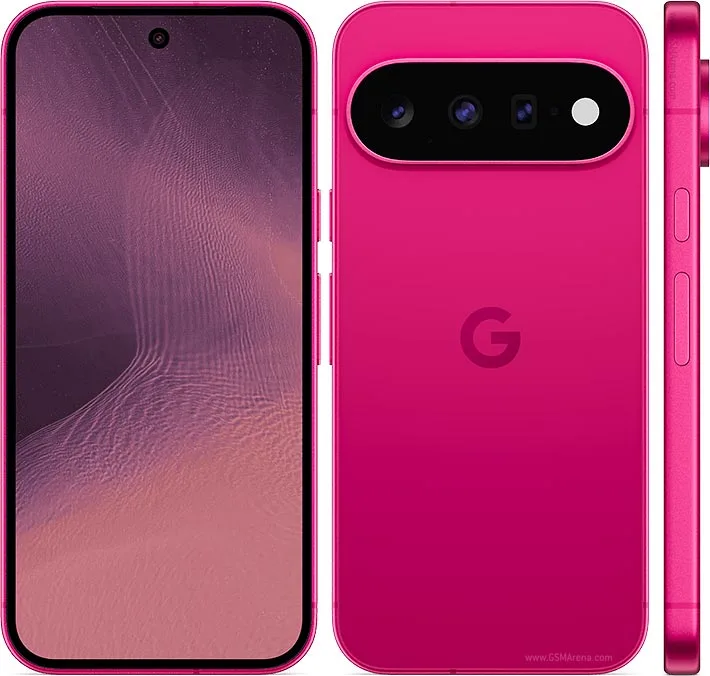 Google Pixel 11 Pro na cor rosa, frente, verso e lateral