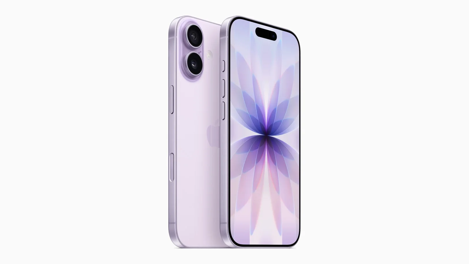 iPhone 17 na cor lilás, visto de frente e por trás