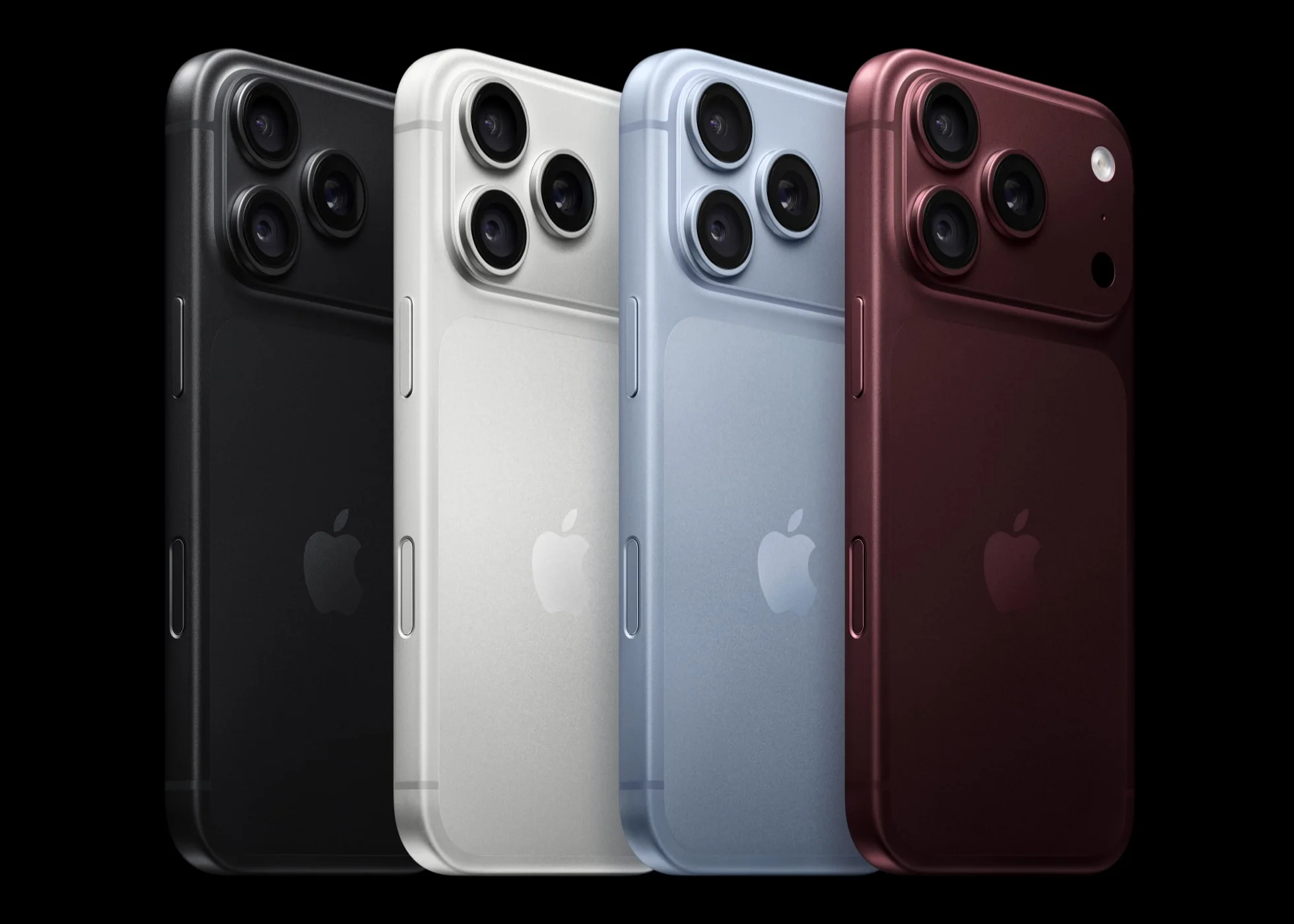 iPhone 18 Pro nas quatro cores oficiais: preto, prata, glacier e borgonha