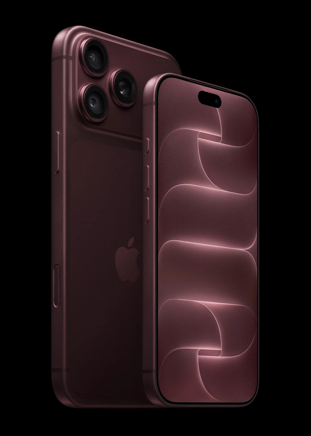 iPhone 18 Pro e iPhone 18 Pro Max lado a lado, cor borgonha