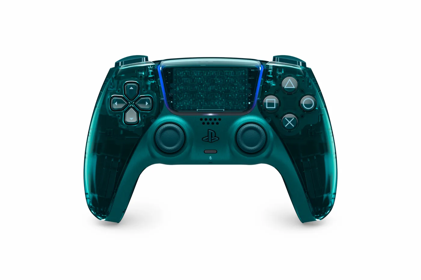 Controle DualSense transparente na cor Emerald Green, da Prism Collection do PS5