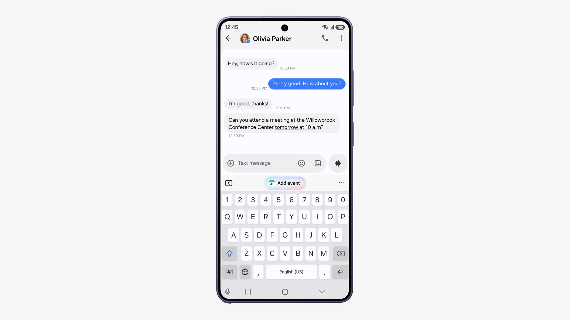 Tela de conversa com sugestão do Now Nudge, recurso da One UI 9 da Samsung