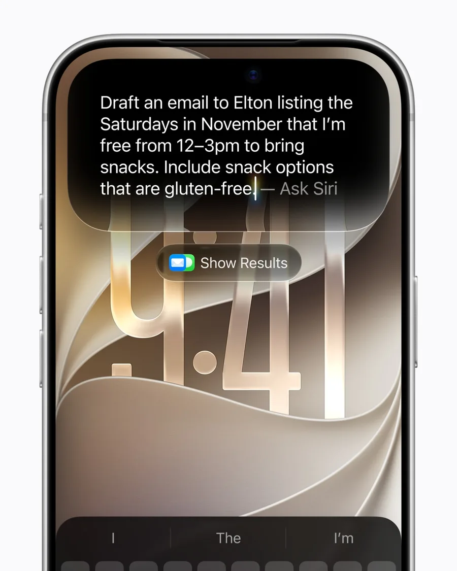 iPhone mostrando um pedido digitado ao Siri para escrever um e-mail